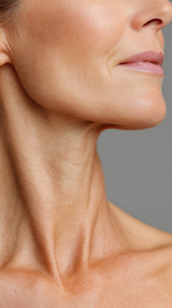 Close-up of a mature woman's jawline and neck